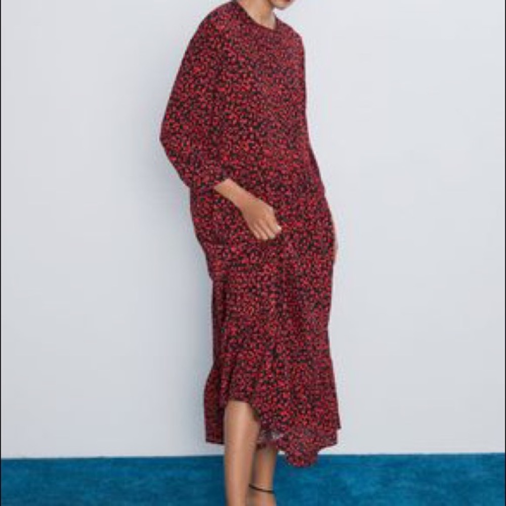 Zara Red Leopard Print Midi Dress